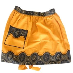 VINTAGE 1950s~HANDMADE KITCHEN APRON~GOLD/ORANGE & BLACK~RETRO STYLE